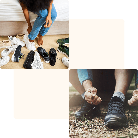 Choosing and tying different types of shoes.