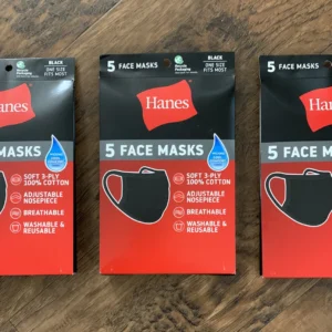 Hanes Face Masks 100% Cotton Washable Reusable Black 3 Pack (15 Pc)