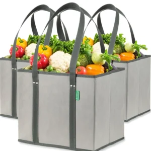 Reusable Grocery Bags (3 Pack) – Heavy Duty Reusable Shopping Bags w/Box Shape