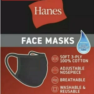 5 Pack Hanes Face Masks - Black Cotton Reusable Cover Face mask Cloth Facemask
